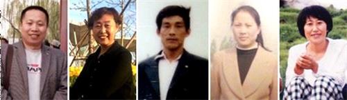 '图6:从左至右:山东胜利油田被中共非法关押的法轮功学员高宏伟、张爱丽、王子明、商兆香、夏德云。。'