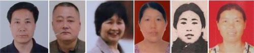 '图10:从左至右:四川被绑架的法轮功学员杨训成、郭远俊、黄伯会、尹光素、蔡义凤、李永芳。'
