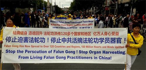 '图1~3:二零一九年七月二十日,部份爱尔兰法轮功学员在都柏林市中心举行游行和集会,和平反抗中共对法轮功的残酷迫害二十年'