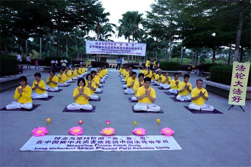 '图14:二零一九年七月十四日傍晚,马来西亚柔佛州新山法轮功学员在Adda Heights公园提前举行720悼念活动。'