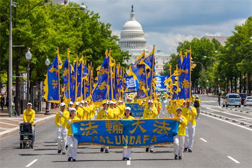 '图2:二零一九年七月十八日,纽约旗阵参加华盛顿DC反迫害大游行。'