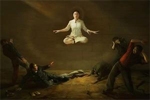 '油画《震撼》 邪不压正,迫害法轮功的恶人内心是恐惧的'