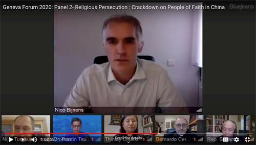 '图:比利时法轮功协会主席尼科· 比恩斯(Nico Bijnens)在论坛中发言'