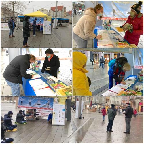 '图1:二零二零年十二月五日,法轮功学员在国王广场(Königsplatz)举办信息日活动。'