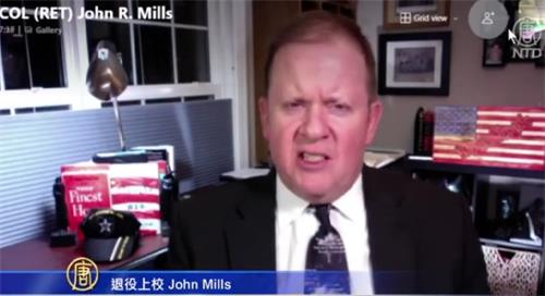 '图2:前国防部网络安全政策和战略主管米尔斯(John Mills)12月25日接受新唐人采访时表示,中共主导了“太阳风”事件的网络攻击。'