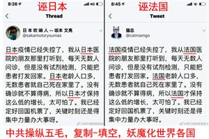 图5:海外自媒体上,集中搜索到大量雷同的谣言,被揭露为中共五毛的统一行动,祸乱各国(推特截图2)
