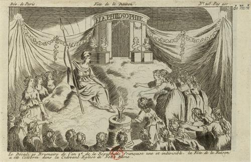 图例:蚀刻版画《理性节》(Fête de la Raison),15×9.5厘米,作者不详,作于1793年。