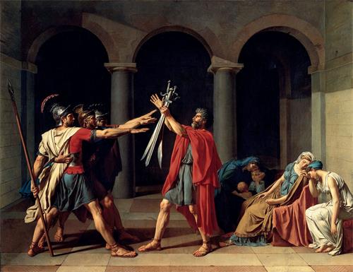 图例:油画《荷拉斯兄弟之誓》(Le Serment des Horaces),作者:大卫(Jacques-Louis David),作于1784年。