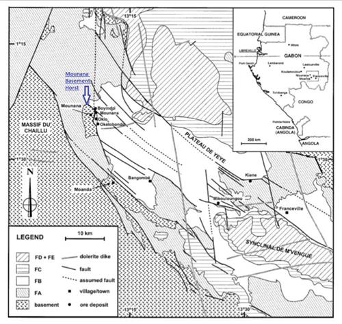 '图5:Franceville沉积盆地西南部平面图(Keld