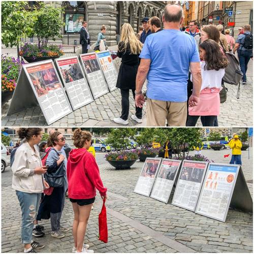 '图3~4:瑞典民众驻足详细了解法轮功真相。'