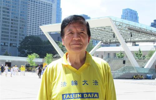 '图:今年六十六岁的林慎立表示:“我真心希望所有善良的人们共同来制止这场迫害。”'