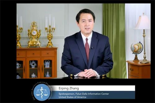'图7:法轮功信息中心的发言人张而平表示,二十二年来法轮功学员坚持信仰,坚持让更多人不受中共谎言欺骗'