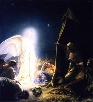 图例:丹麦画家布洛赫(Carl Bloch)的油画《牧羊人与天使》(The Shepherds and the Angel),作于1879年。