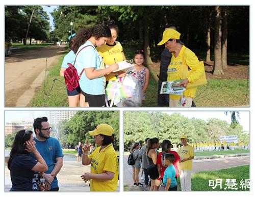 图5:民众和法轮功学员交谈,并签名支持法轮功