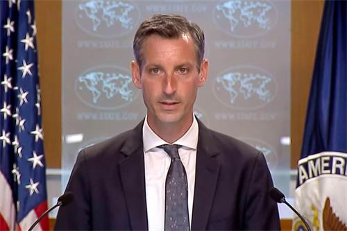'图1:美国国务院发言人内德·普莱斯发表声明,要求中共立即停止迫害法轮功'