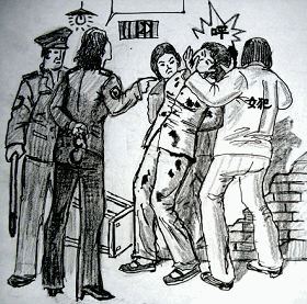 '中共酷刑示意图:殴打、撞头'