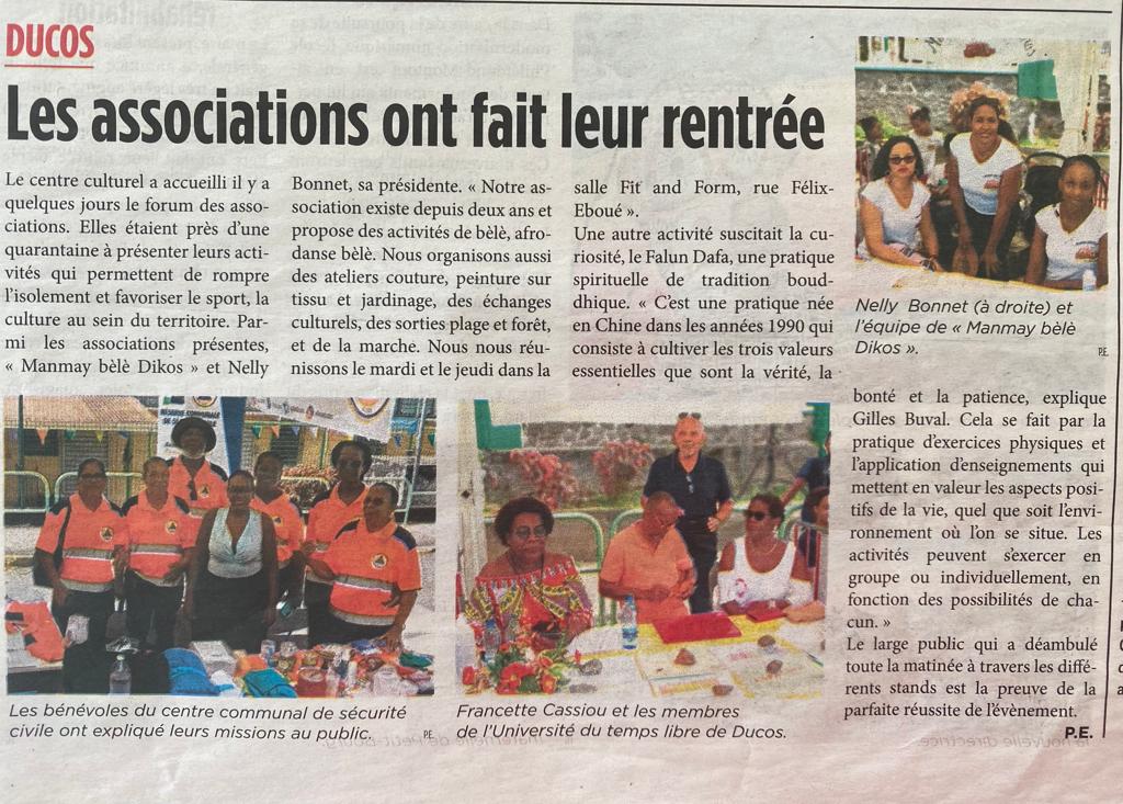 图5:法国加勒比海马提尼提尼克岛报(France Antilles Martinique) 报道了论坛活动及法轮功修炼。