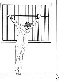 '酷刑示意图:吊铐'