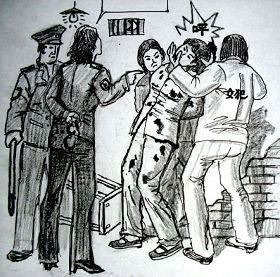 '中共酷刑示意图:殴打、撞头'