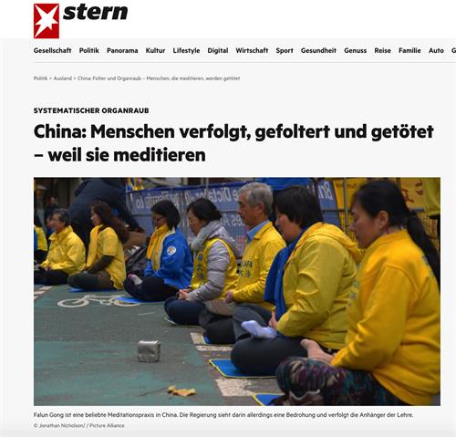图:德国《明星周刊》(《Stern》发表报道:中国:人们遭受迫害、酷刑和杀戮--因为他们打坐(图为网页截图)