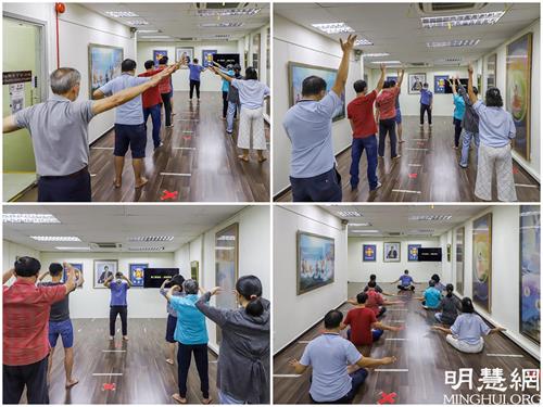 图1:学员们在学炼法轮功的功法