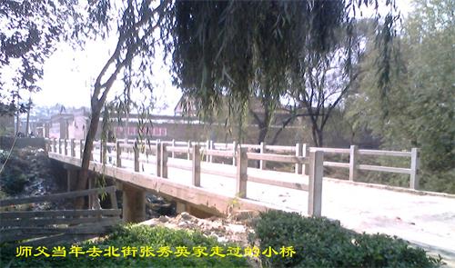 图2:一九九二年十一月十八日上午,我为了报答师父的救命之恩,盛情邀请师父一行到我租住的县城北街村家中做客。这是师父当年走过的小桥(此桥因城区改造今已不存)。