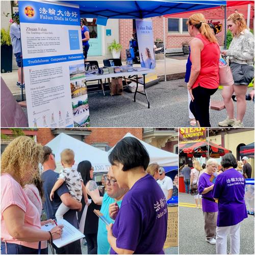 '图1:二零二二年六月十六日,宾州学员在梅卡尼克斯堡Jubilee Day街市上传播法轮功的真相。'