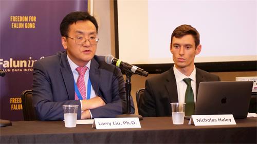 '图7:拉里·刘(Larry Liu)博士在研讨会上讲述了法轮功在中国广受民众欢迎的盛况。'