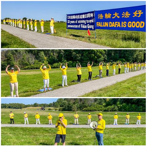 图1:二零二二年七月二十日,法轮功学员在中共驻瑞典大使馆前纪念法轮功学员和平反迫害二十三周年