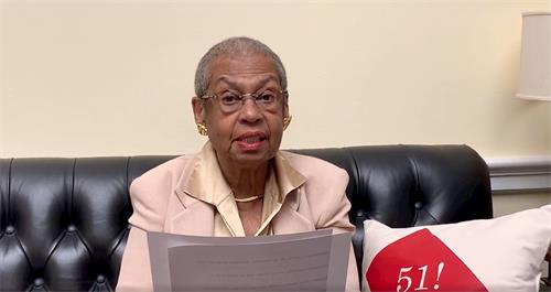 '图2:哥伦比亚特区众议员莉诺·诺顿(Eleanor Holmes Norton)说:“我们必须为那些在中国受迫害、自己无法唤起外界关注的人们而抗争。”'