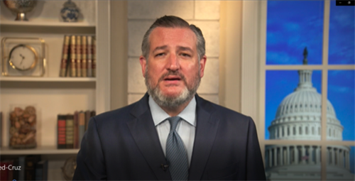 图2:德州联邦参议员泰德·克鲁兹(Ted Cruz)在法轮功被迫害二十三年之际,发视频表达他对中共迫害法轮功的关切。