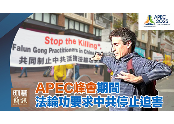 视频:APEC峰会期间法轮功要求中共停止迫害 停止转化释放所有被关押的法轮功学员