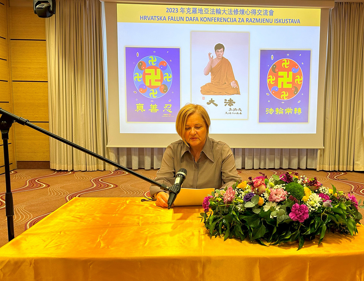 图3:欧丽薇(Olivera)在法会上交流修炼心得