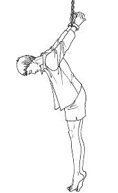 '中共酷刑示意图:吊背铐(“上大挂”)'