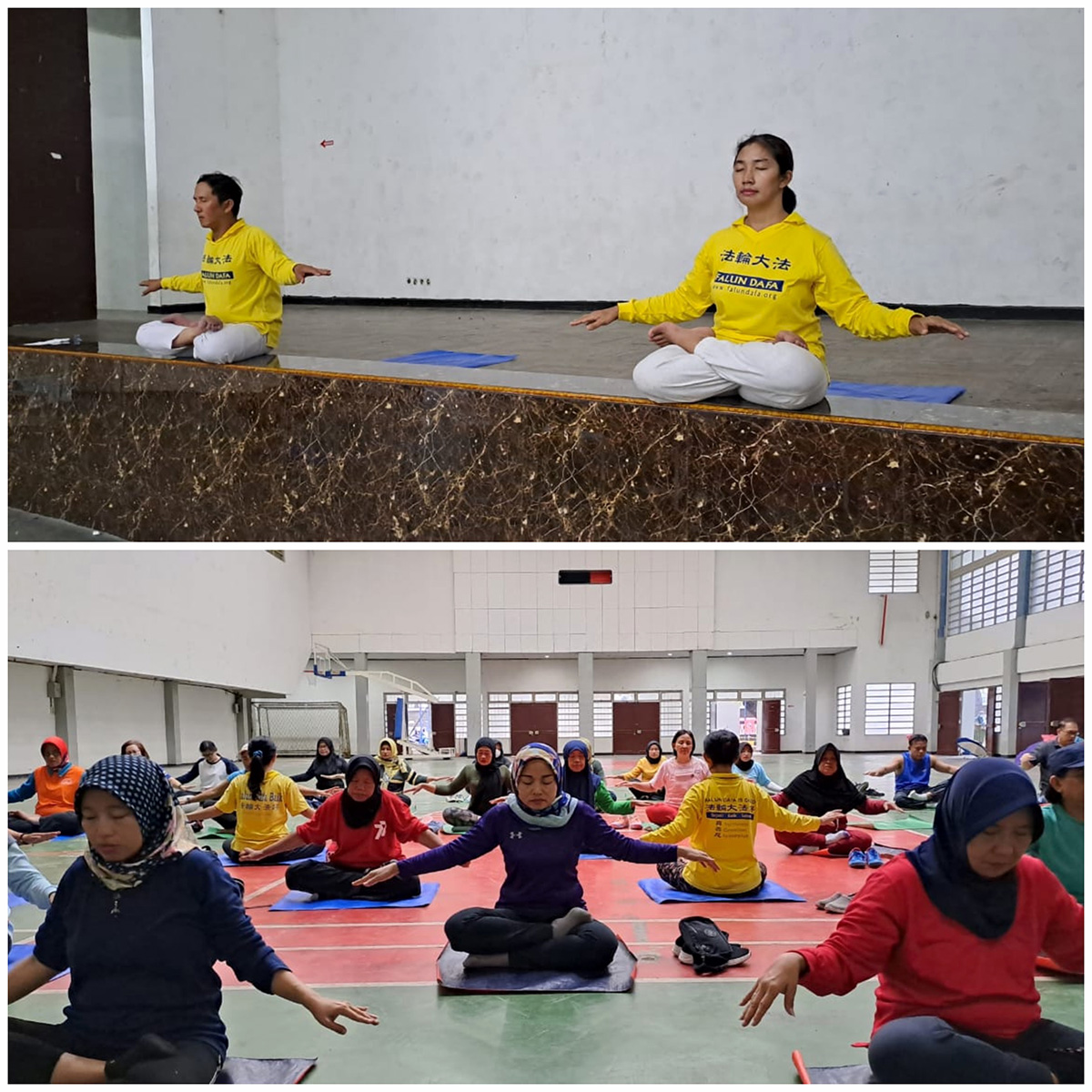 图1:二零二三年二月二十四日上午,法轮大法学员到为雅加达著名私立大学——特里沙克蒂大学,向教职员介绍法轮大法,并教授法轮功的五套功法。参与者用心学炼功法动作。