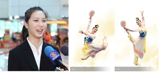 图5:林孝紘在二零一二年第五届和二零一四年第六届新唐人电视台举办的“全世界中国舞舞蹈大赛”中分别获得少年女子组和青年女子组金奖。右图为她在第五届比赛中表演剧目《在水一方》。(明慧之窗合成)