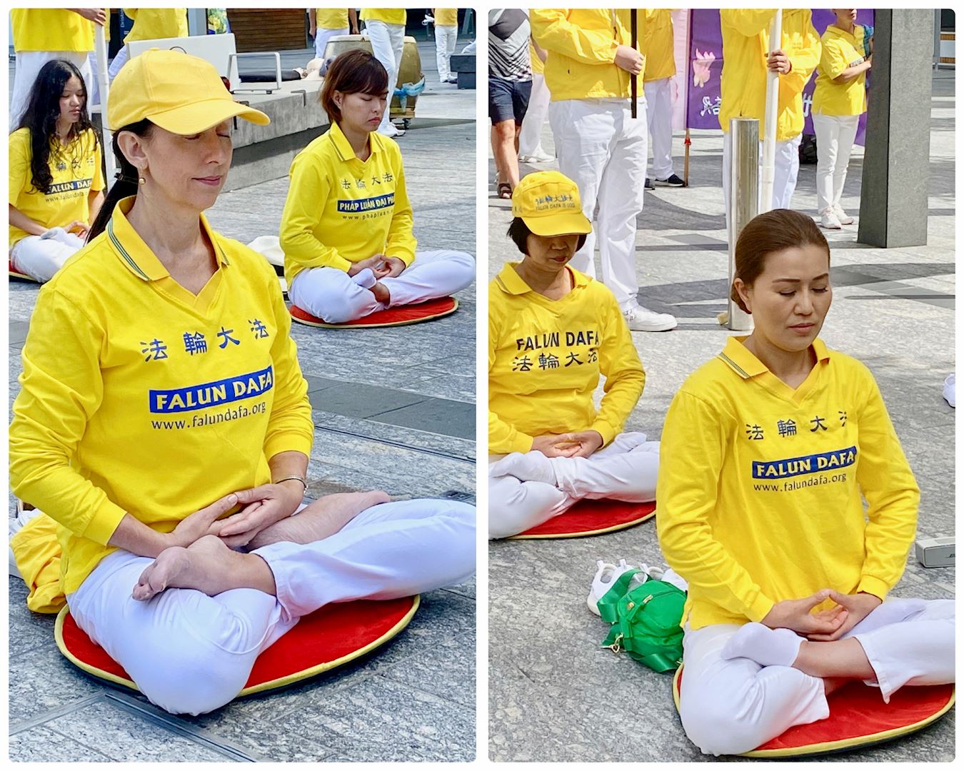 '图1~3:二零二三年四月二十二日,昆士兰法轮功学员在布里斯班市中心布里斯班广场(Brisbane
