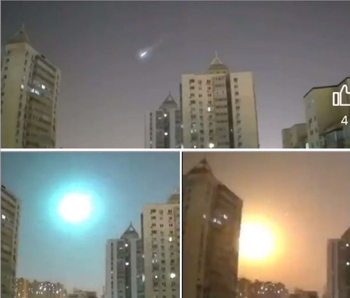 图1:二零二三年三月二十七日,北京夜空中出现一颗明亮的青绿色火流星,先后两次爆闪,超大火流星直接出现在首都上空。(网络视频截图)