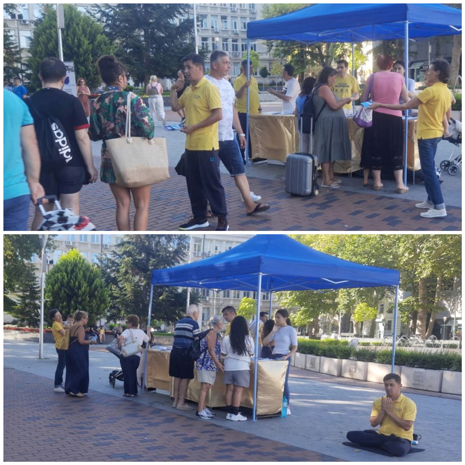 图1:八月五日,法轮功学员在保加利亚瓦尔纳(Varna)歌剧院附近的中心地区举办信息日活动。