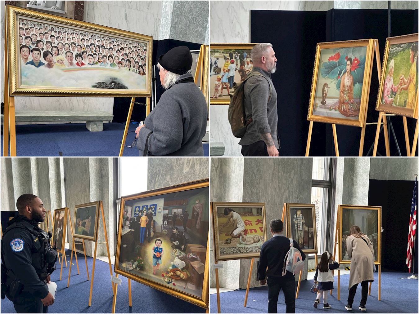 '图15:二零二四年十一月十二日至十五日,“真善忍国际美展”的部份画作在美国国会众议院展出,来自不同行业的美国民众参观美展。'