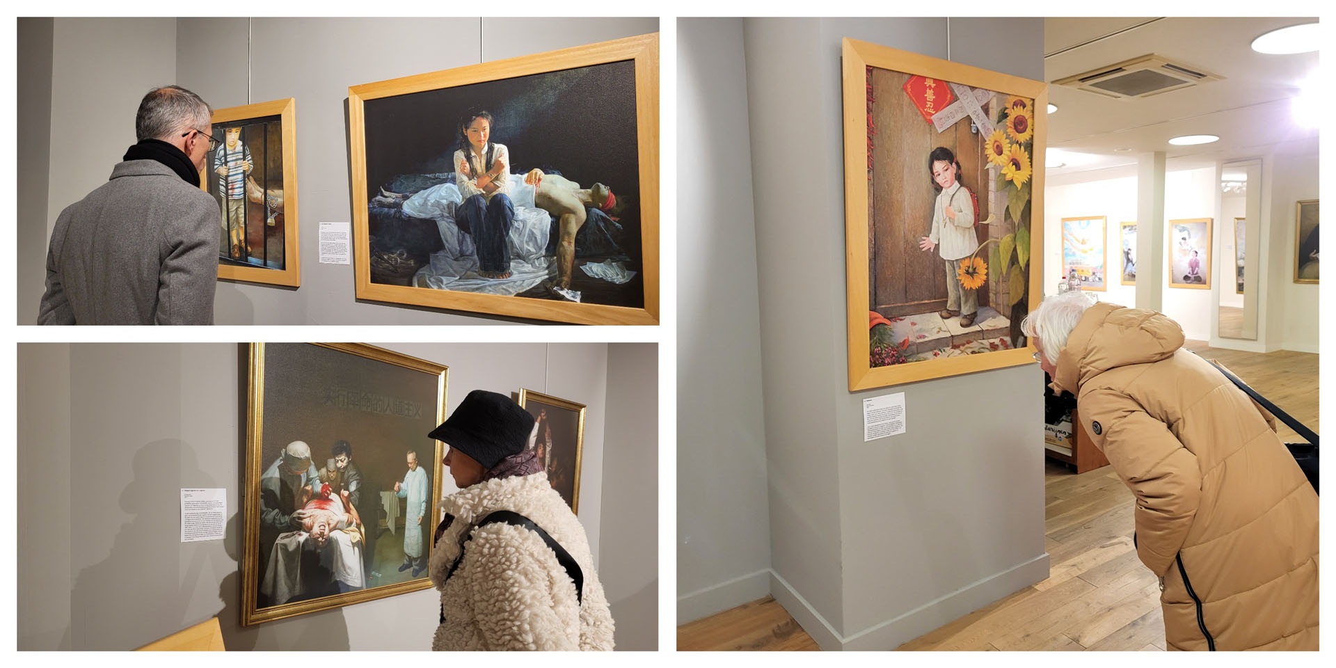 图5~6:观看真善忍美展作品的来宾