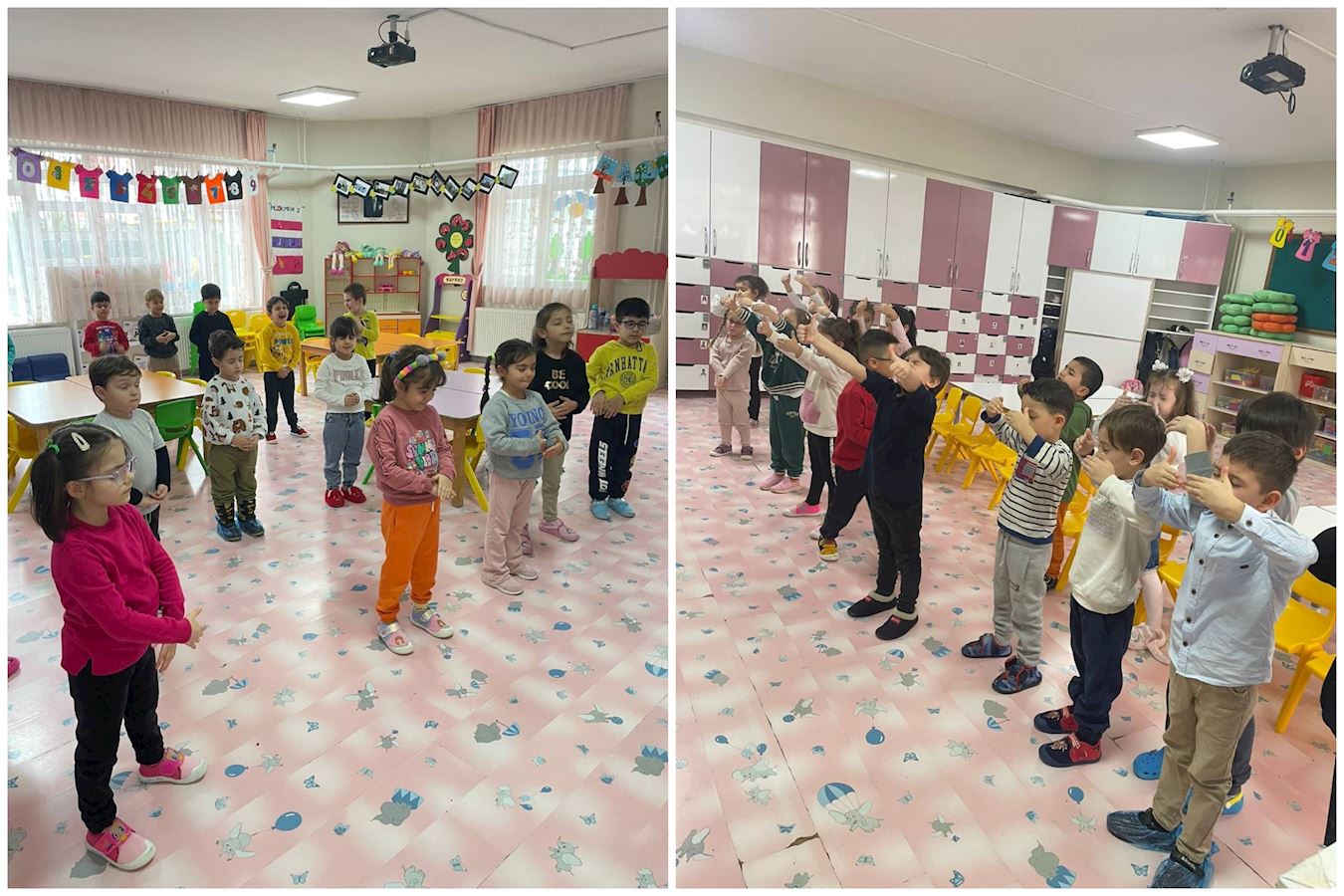 '图1:二零二四年二月五日,法轮功学员受邀到内内·哈顿(Nene Hatun)幼儿园,教老师和孩子们学炼法轮功功法。'