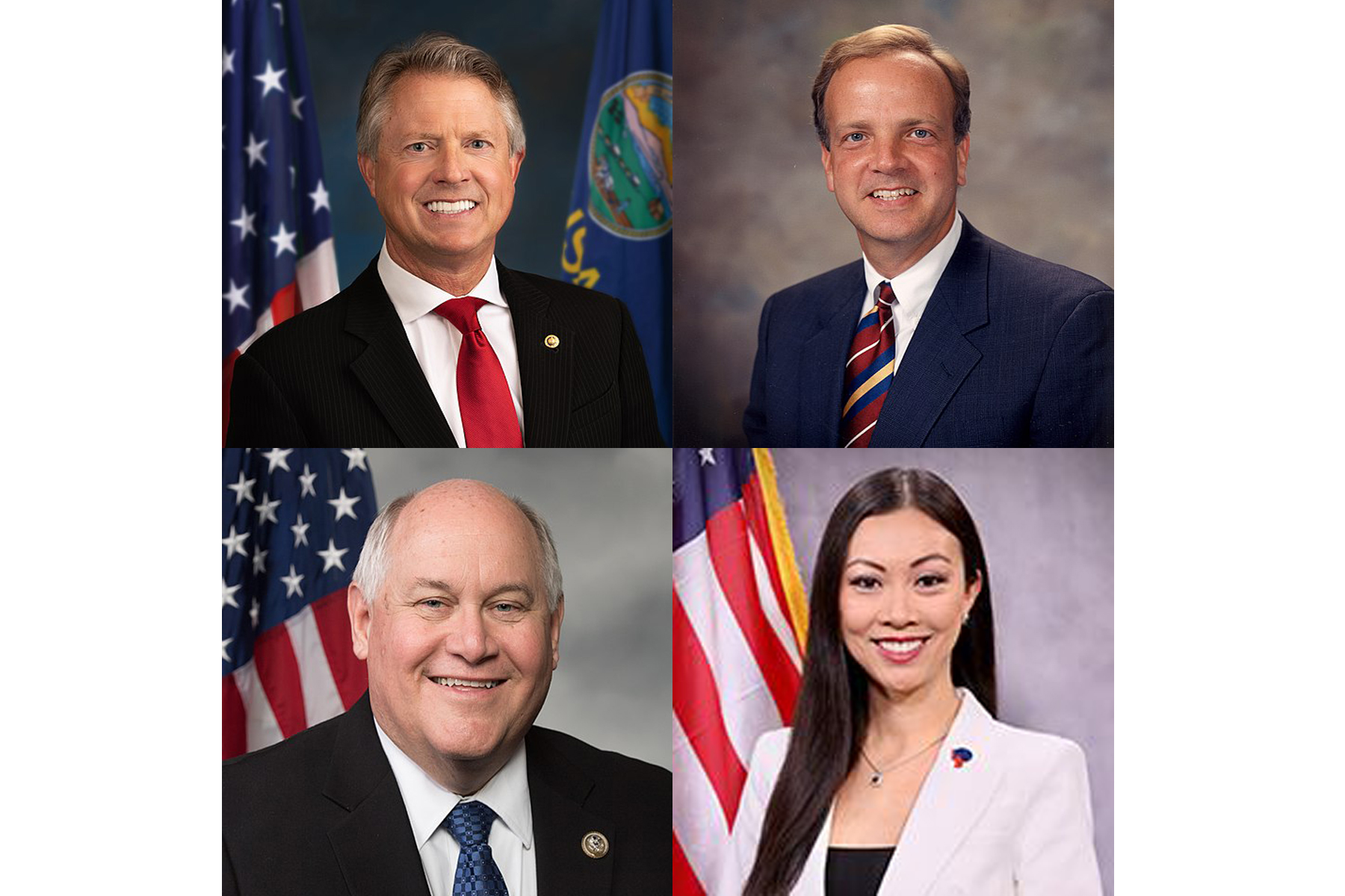图16:美国联邦参议员罗杰·马歇尔(Roger W. Marshall)(左上)、联邦参议员杰里·莫兰(Jerry Moran)(右上)、联邦众议员罗恩·埃斯蒂斯(Ron Estes)(左下)和威奇托市市长吴莉莉(Lily Wu)(右下)致贺信,欢迎神韵艺术团莅临威奇托市。(大纪元合成图)