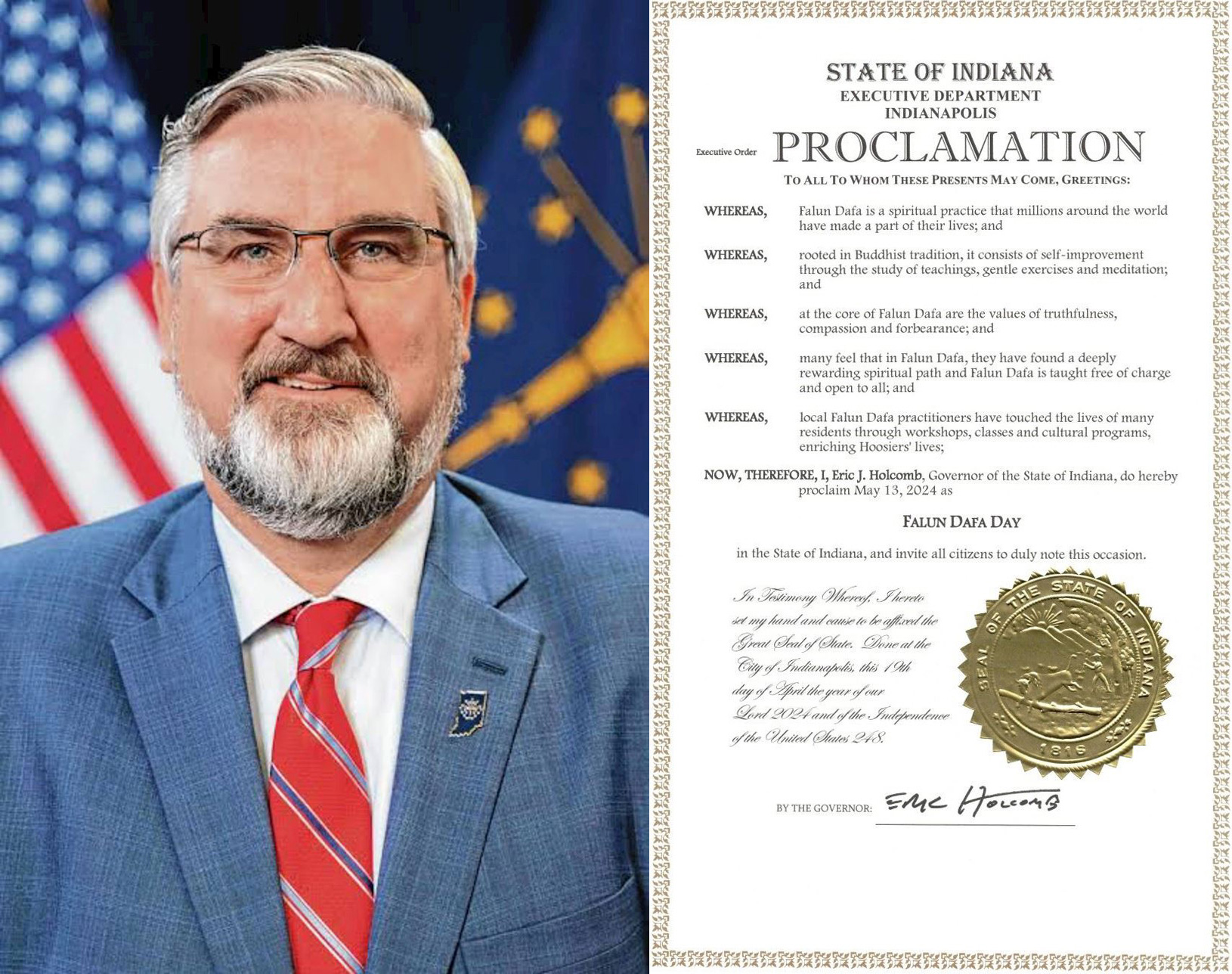 图19:美国印第安那州州长埃瑞克·霍科姆(Eric Holcomb)颁发褒奖令。