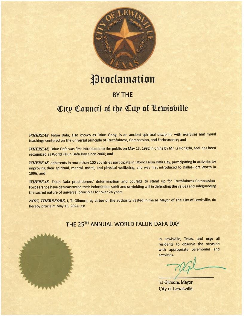 '图18~19:德克萨斯州路易斯维尔市市长TJ吉尔摩(TJ Gilmore) 及他颁发的褒奖'