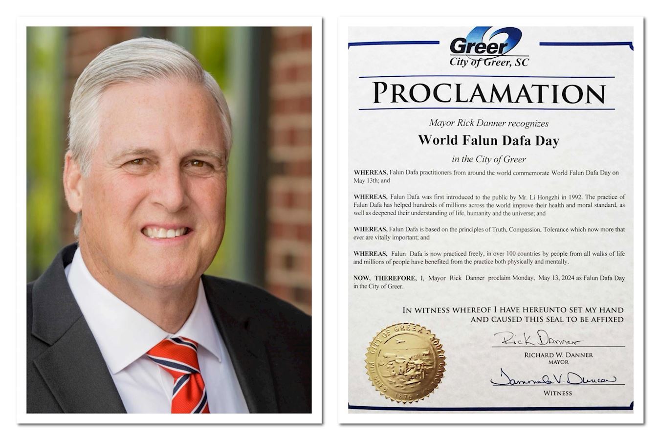 '图32:南卡罗来纳州格里尔市市长理查德・丹纳(Richard W.Danner) 及褒奖令'