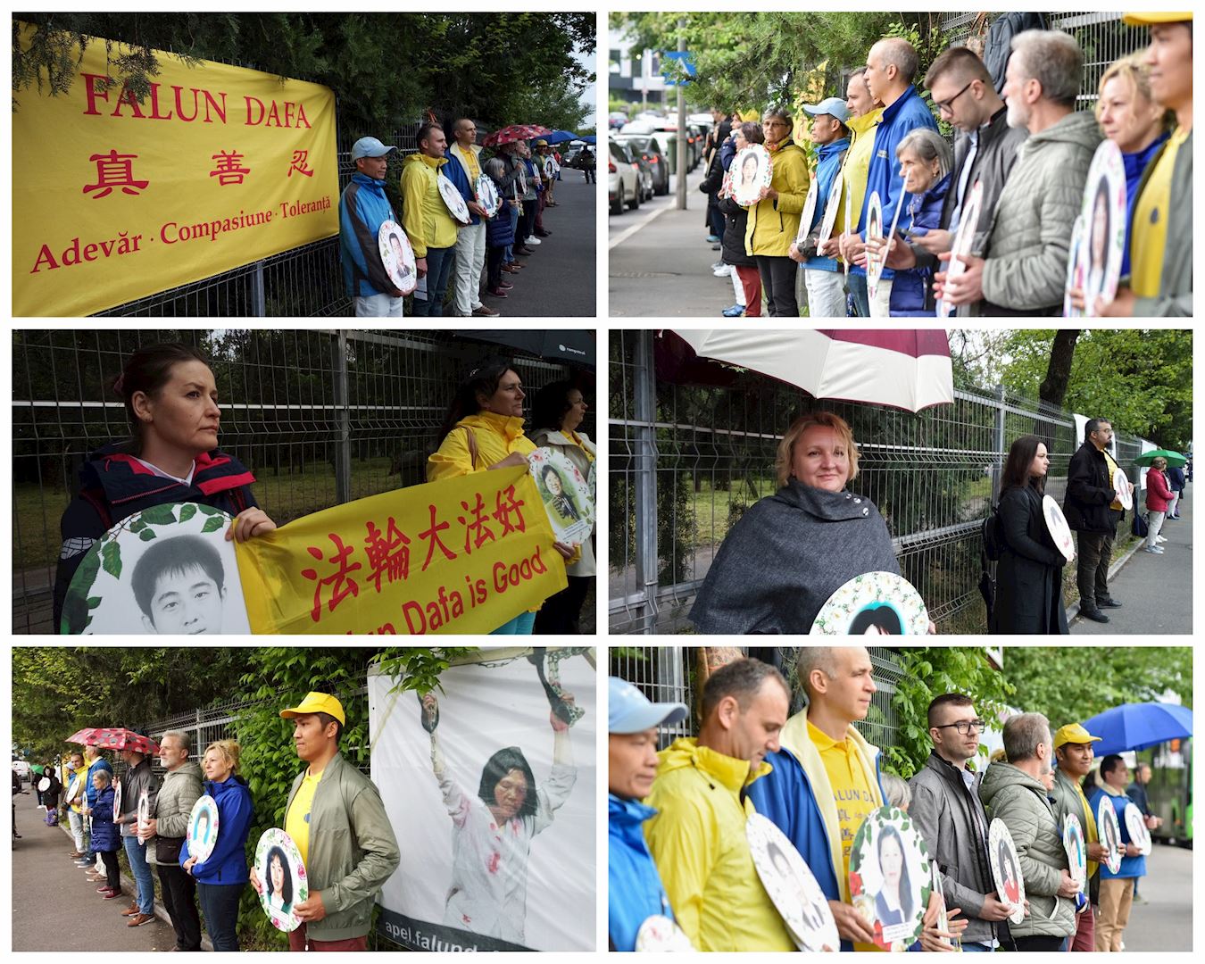 '图2:四月二十五日,罗马尼亚法轮功学员在中共使馆前举行和平请愿。'
