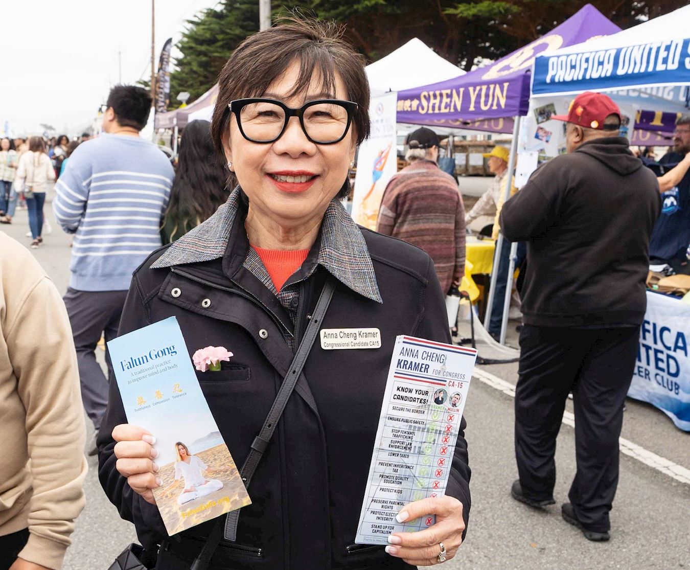 '图6:正在竞选加州国会议员的陈安娜(Anna Cheng)女士表示,真善忍原则对人非常好。'