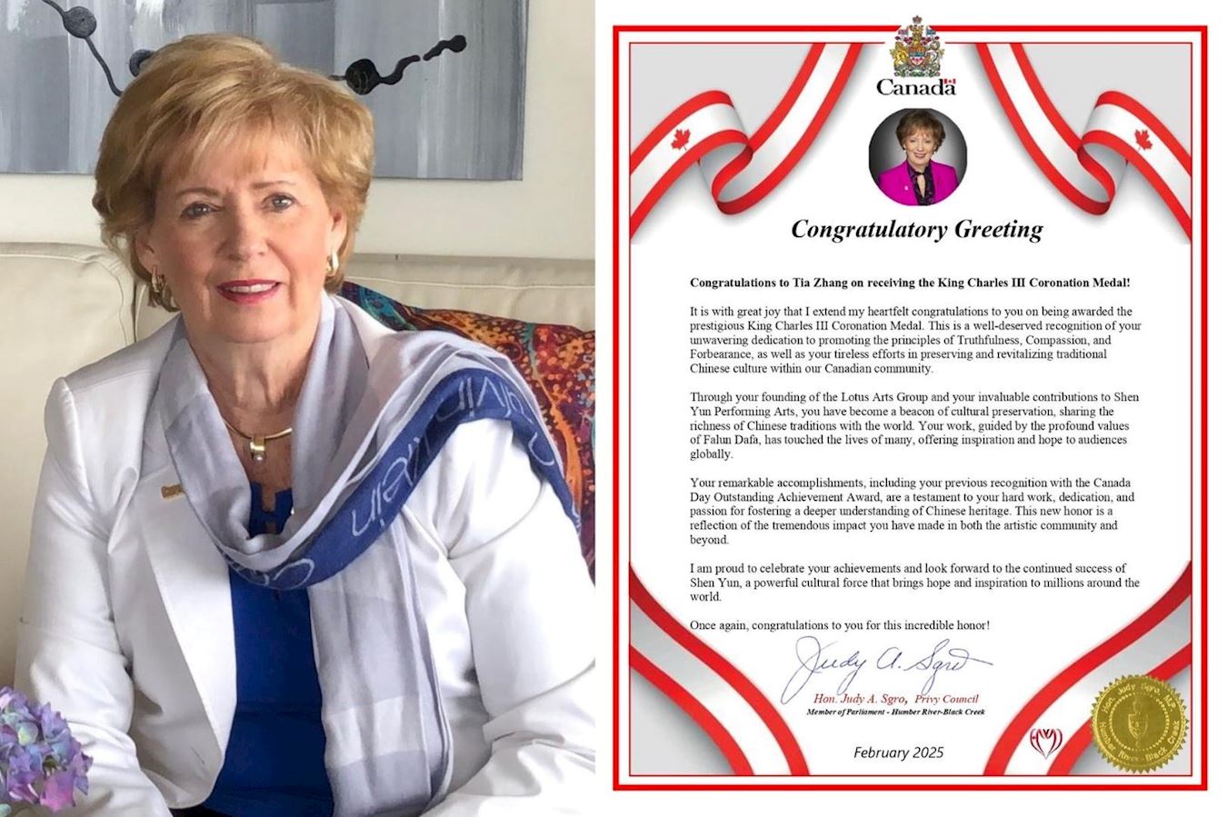 '图5:加拿大“国会法轮功之友”联合主席、自由党国会议员思格若(Judy Sgro)'