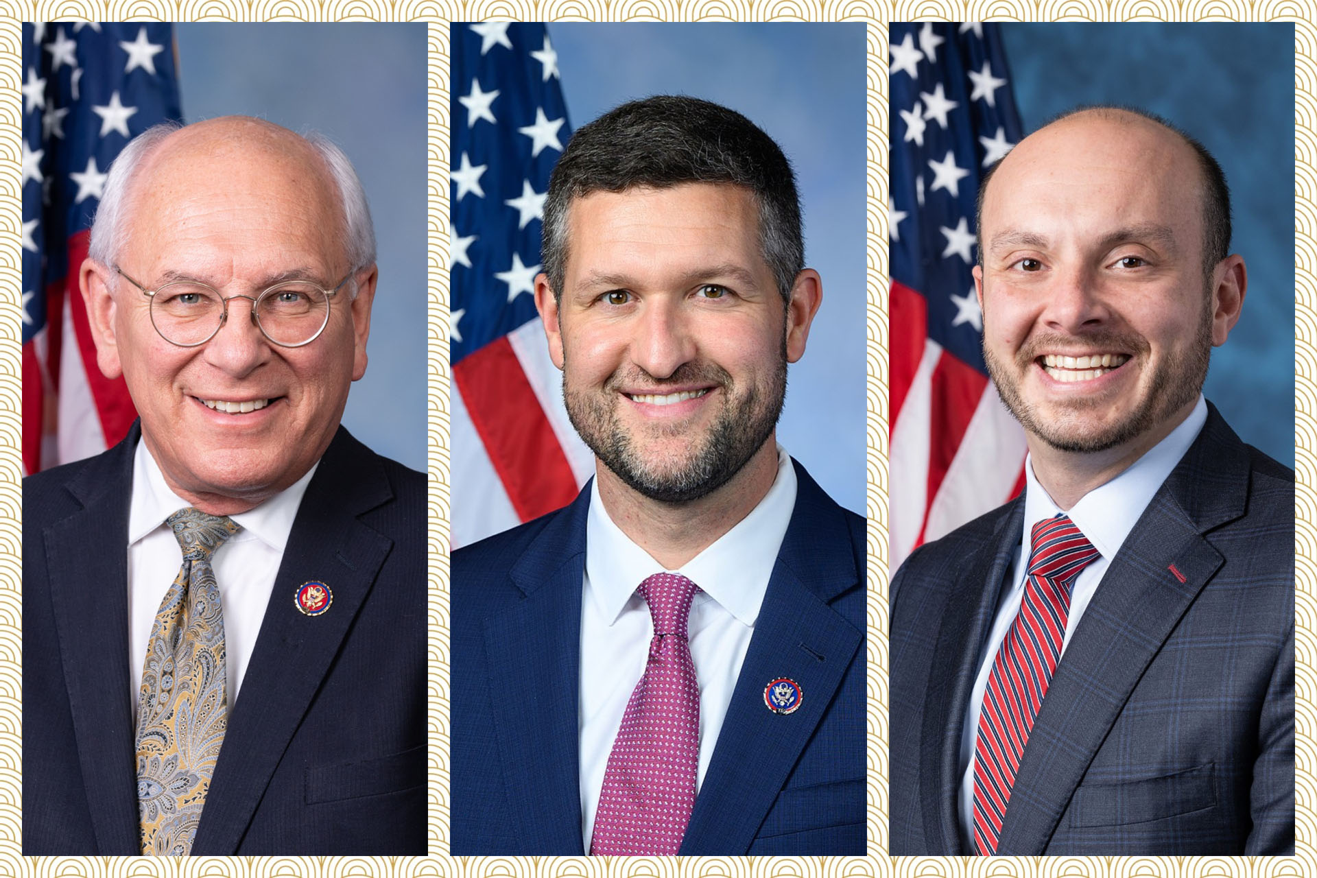 图1:纽约州三位国会议员(左起)保罗‧D‧通科(Paul D. Tonko)、派崔克‧瑞安(Patrick Ryan)和安德鲁‧R‧加巴里诺(Andrew R. Garbarino)分别发来贺信、在国会发言表彰神韵及签发褒奖令,欢迎神韵重返纽约。(大纪元合成)